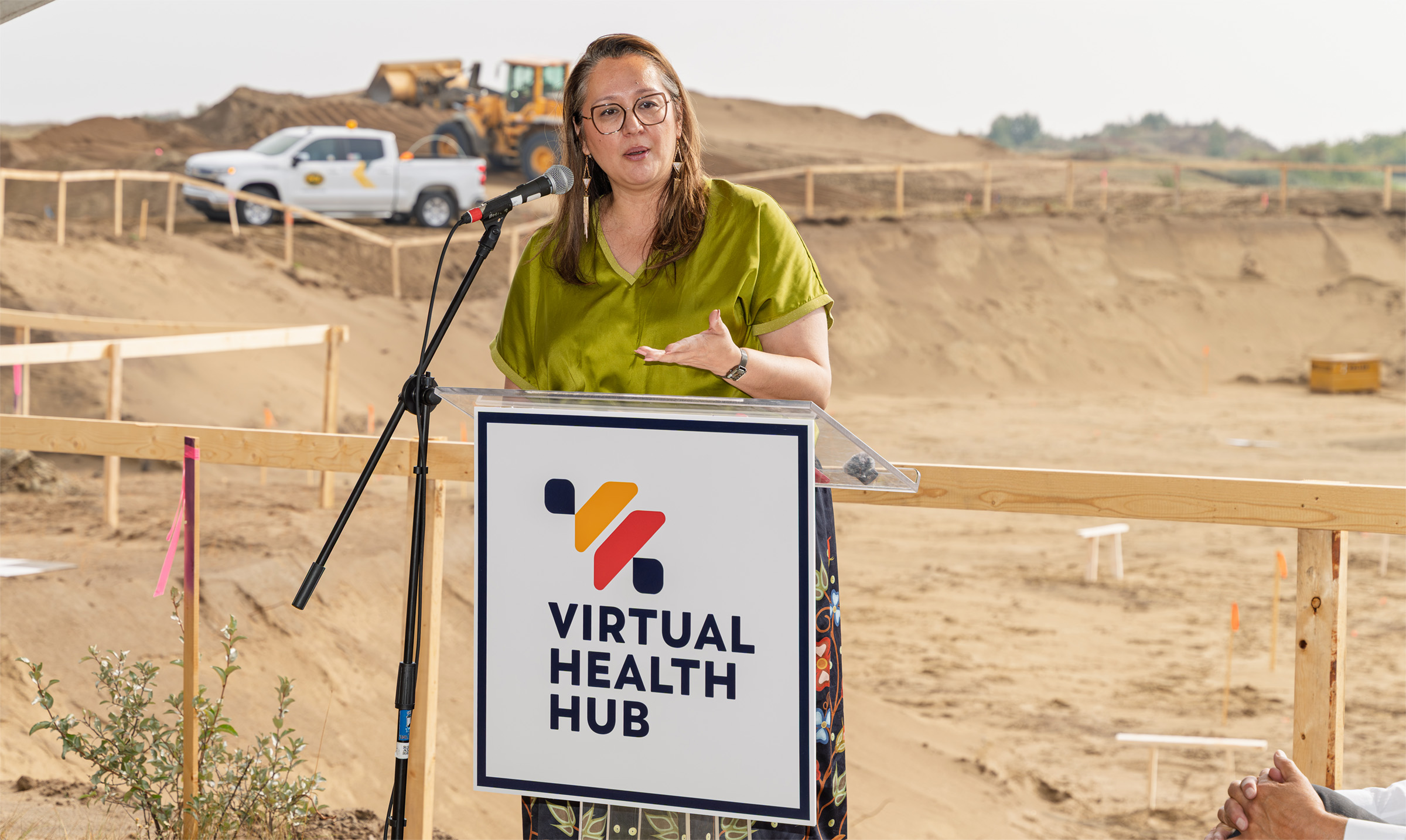 Federal Minister of Indigenous Services Hon. Mandy Shana Gull-Masty speaks at VHH facility construction announcement at Whitecap, SK