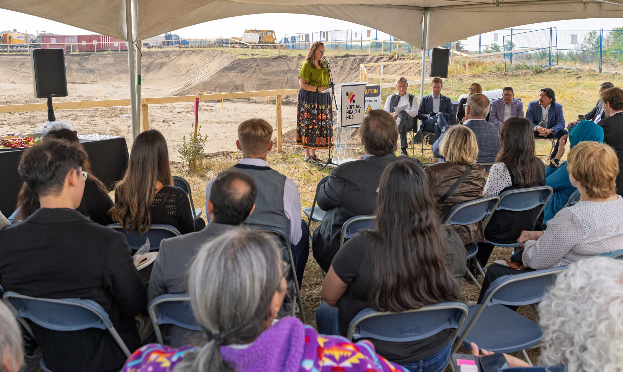 Federal Minister of Indigenous Services Hon. Mandy Shana Gull-Masty speaks at VHH facility construction announcement at Whitecap, SK